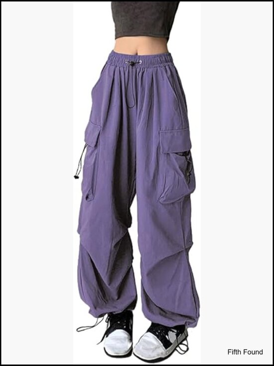 Pants - Women's Baggy Cargo Pants High Waist Wide Leg Hiking Trousers Loose Fit